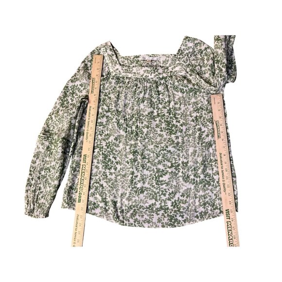 LC Lauren Conrad Blouse Womens L Lightweight Green & Cream Peasant Top - Picture 10 of 12